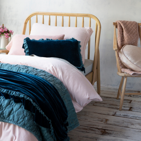 Elegant White Master Bedroom & Blush Decorative Pillows - The Pink Dream