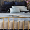 Paloma Duvet Cover | shown from the foot of the bed, a bed dressed in silk linen charmeuse from our paloma collection.