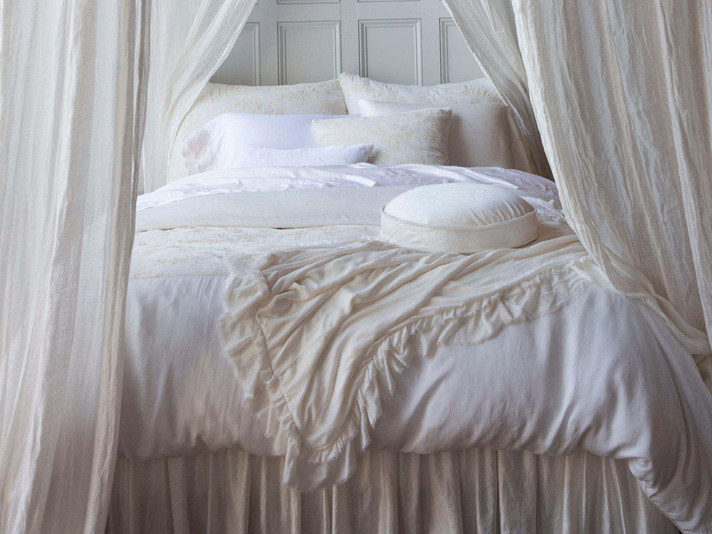 A bridal inspried bed in bella notte's most luxe fabrics. 