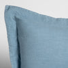 Linen Sham | Tahoe Blue | A close-up of the corner of a Linen Pillowcase in Tahoe Blue shown against a white background.