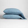 Linen Pillowcase (Single) | Tahoe Blue | a pair of pillowcases neatly stacked and shown against a white background.