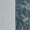 Lynette Luxe Duvet Cover | Cloud | an image of tencel and embroidered silk velvet side-by-side in clould, a light blue.