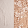 Lynette Luxe Duvet Cover | Pearl | an image of tencel and embroidered silk velvet side-by-side in pearl, a neutral pink tone.