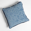 Vienna Sham | Tahoe Blue | close up of vienna pillow in tahoe blue showing pattern and silk vlevet trim.