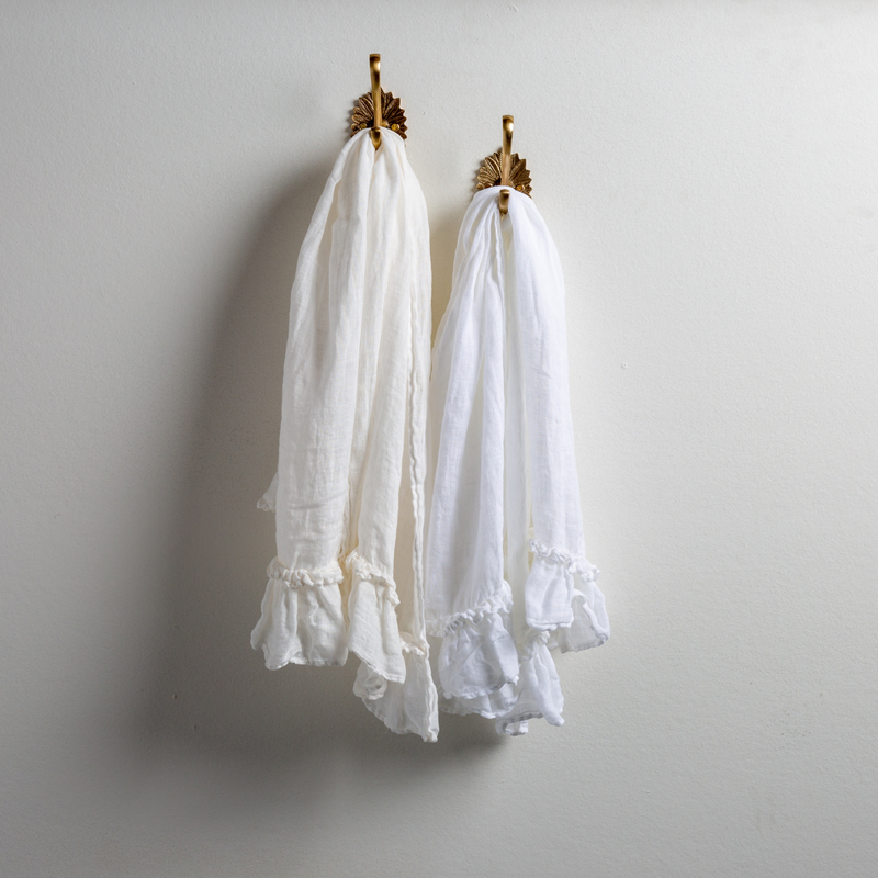 Face towels, set of four soft guest towels, white linen towels, ruffled french linen look by Linenbee good